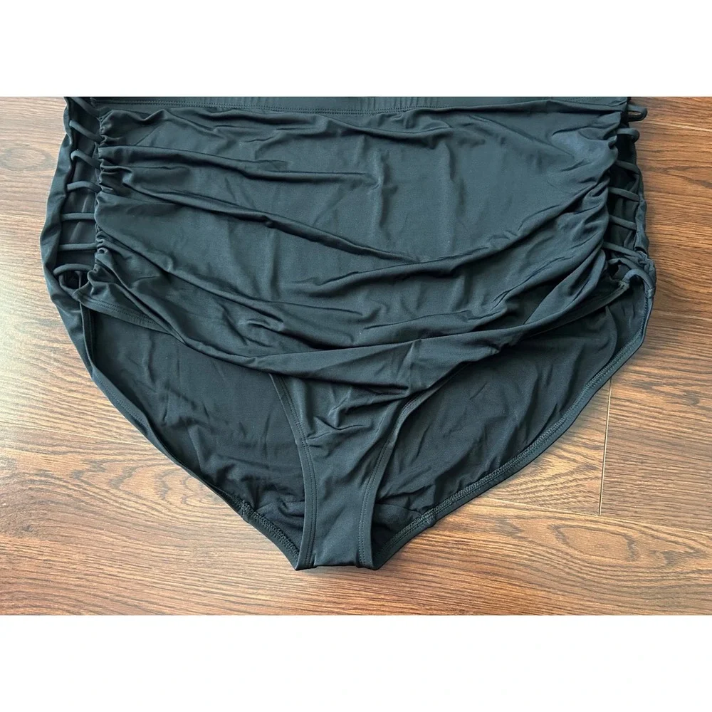 Lane Bryant Swim Black High Waist Bikini Bottom Side Cutout Ruched 24 Repreve